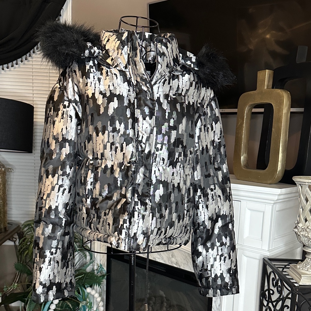 Asos Black And White Patterned Puffer Jacket